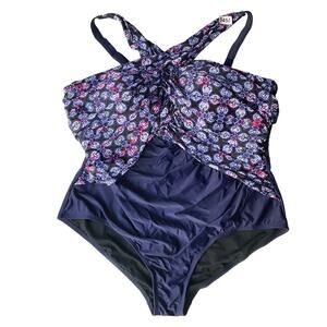 Swimsuits for all Women’s Sleeveless V-neck Swimsuit One-piece size 28, Blue